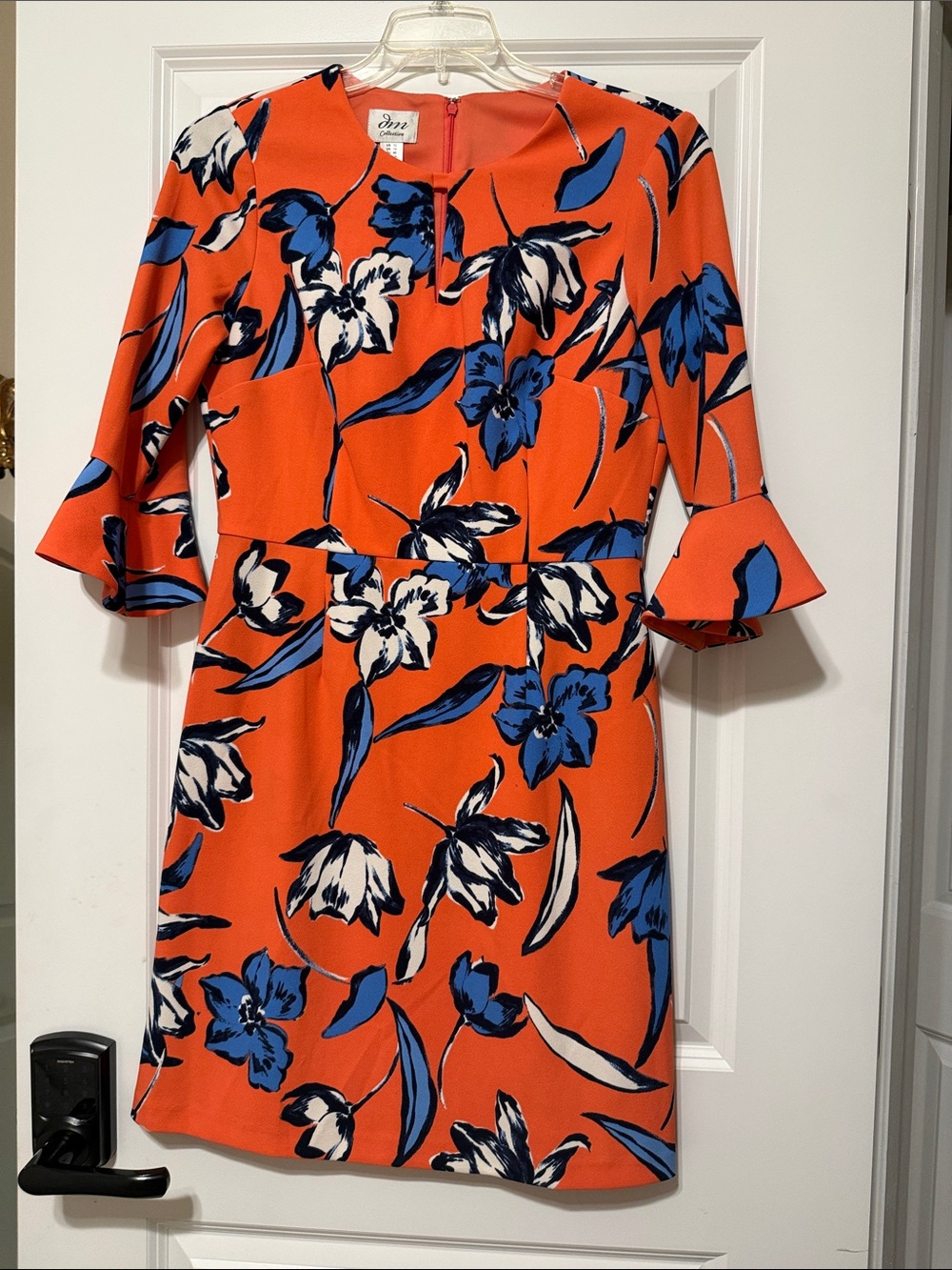 JM Collection Orange Floral Shift Dress with Blue and White Accents
